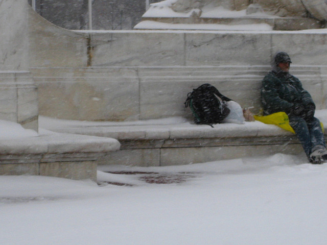 "Homeless Man in Snow" by flickr user Paulo Ordoveza